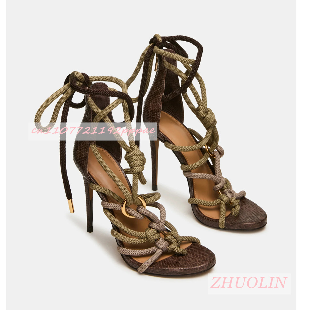Summer Clothing Stores - Retro Snakeskin Thick Rope Crisscross Strap